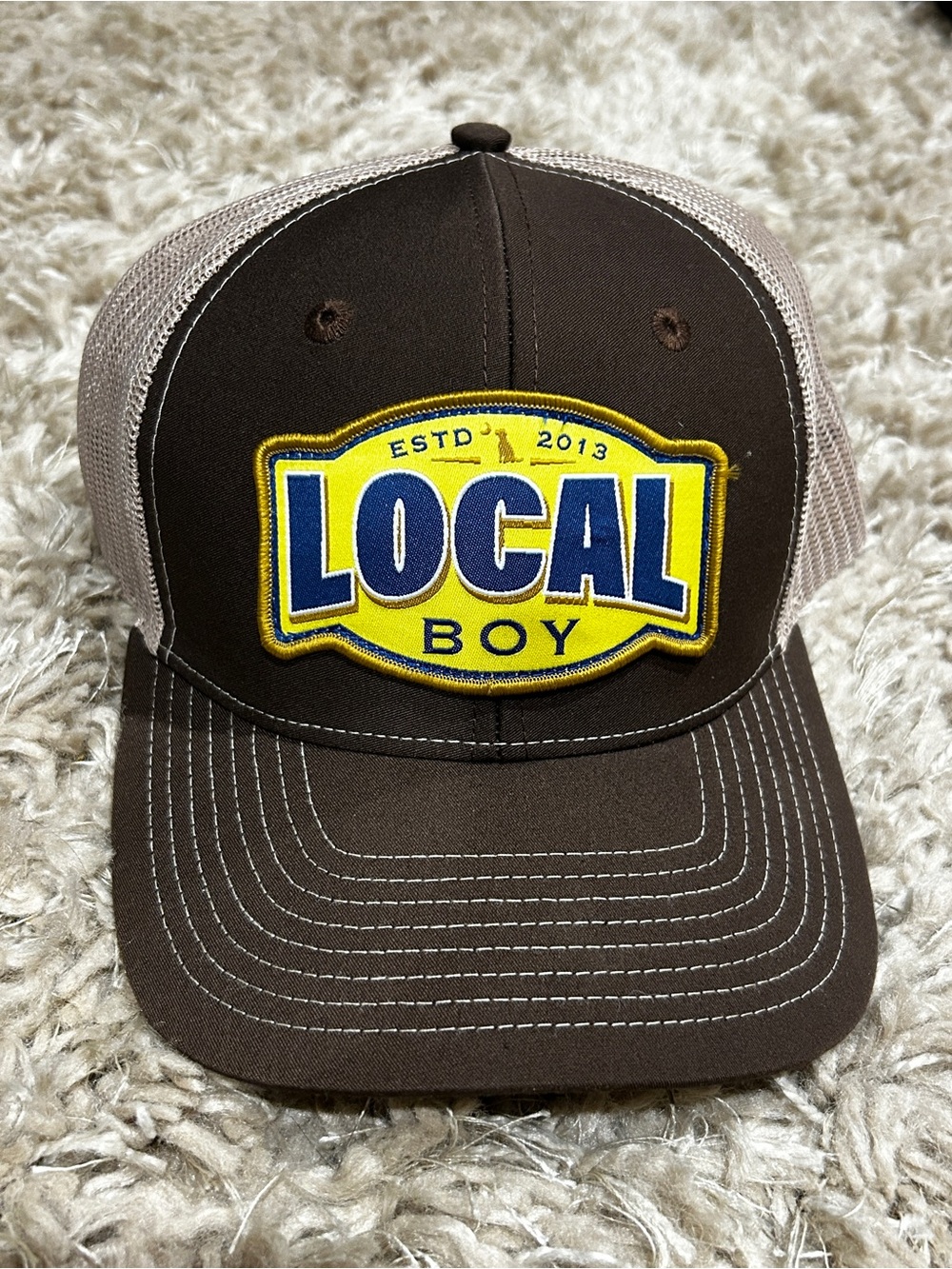 LOCAL BOY Brown and Cream Mesh Trucker Hat